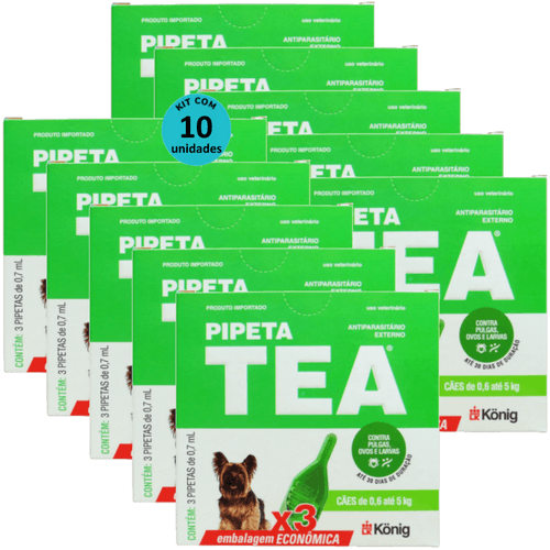 Pipeta Tea 0,7ml Antiparasitário Contra Pulgas P/ Cães de 0,6 até 5 Kg C/ 3 unid. Kit C/ 10 Cxs